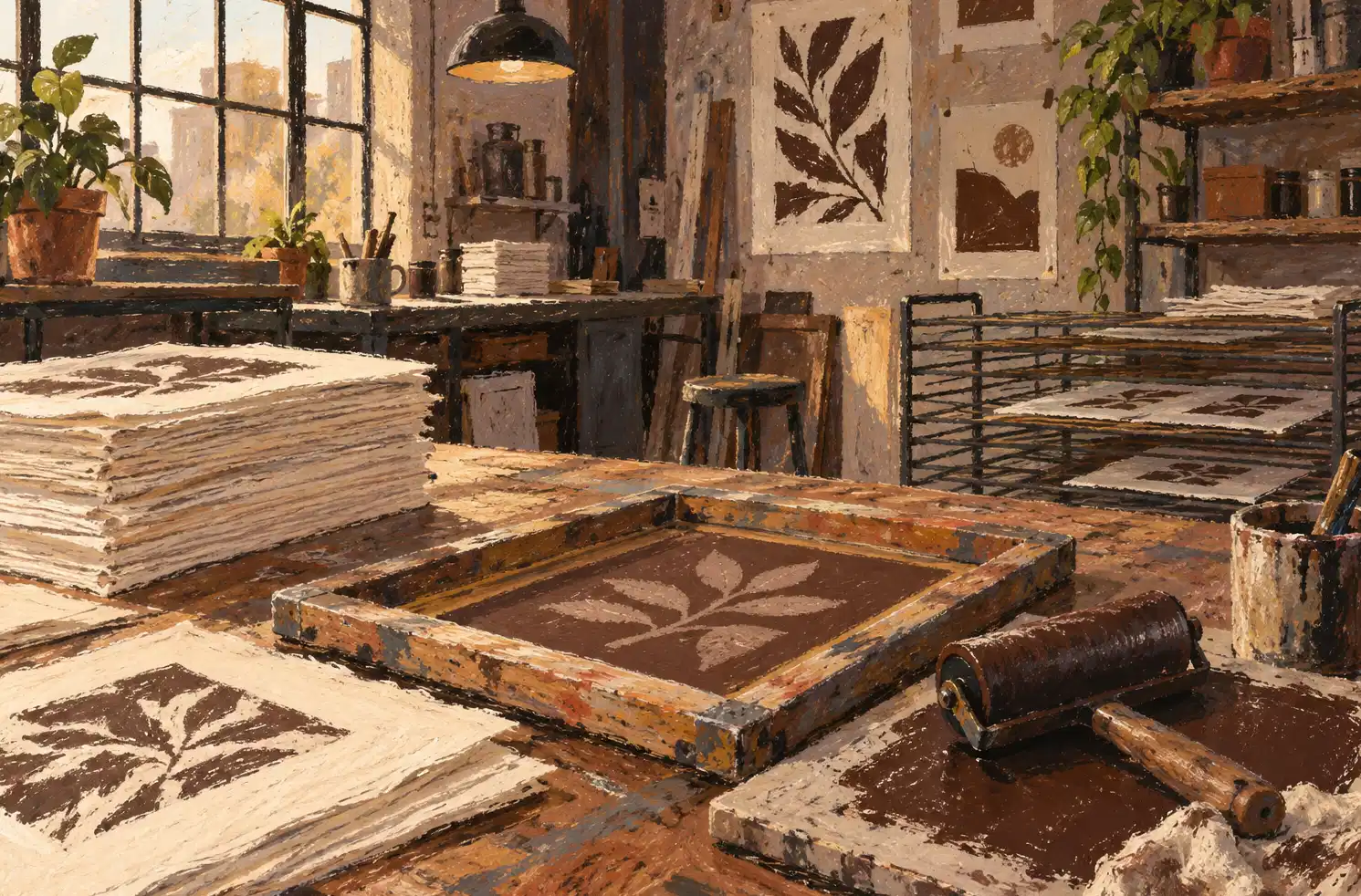 Illustration of print businesses and their working space